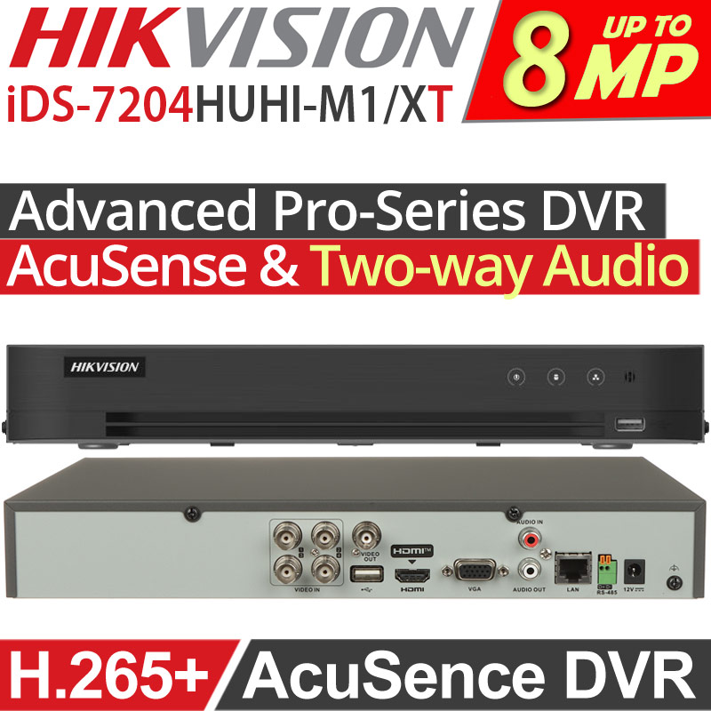 DVR 4 Canales TURBOHD + 4 Canales IP / 8 Megapixel (4K) / Audio de dos vías por Coaxitron / ACUSENSE / Reconocimiento Facial / 1 Bahía de Disco Duro / Salida de Video en Full HD / H.265+