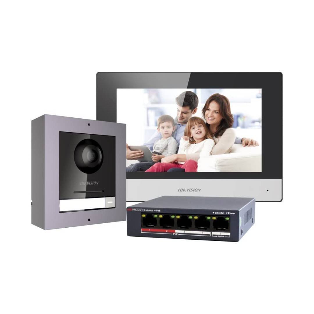 KIT DE VIDEOPORTERO IP MODULAR | INCLUYE 1 DS-KD8003-IME1 - 1 DS-KH6320-WTE1 - 1 TF CARD 16GB - ( INCLUYE SWITCH POE 4 PUERTOS )