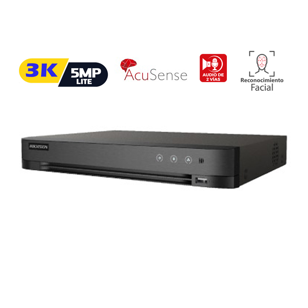 DVR 8 Canales TURBOHD + 8 Canales IP / 8 Megapixel (4K) / Audio de dos vías por Coaxitron / ACUSENSE / Reconocimiento Facial / 1 Bahía de Disco Duro / Salida de Video en 4K / H.265+